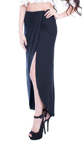 Burgundy Double Slit Maxi Skirt
